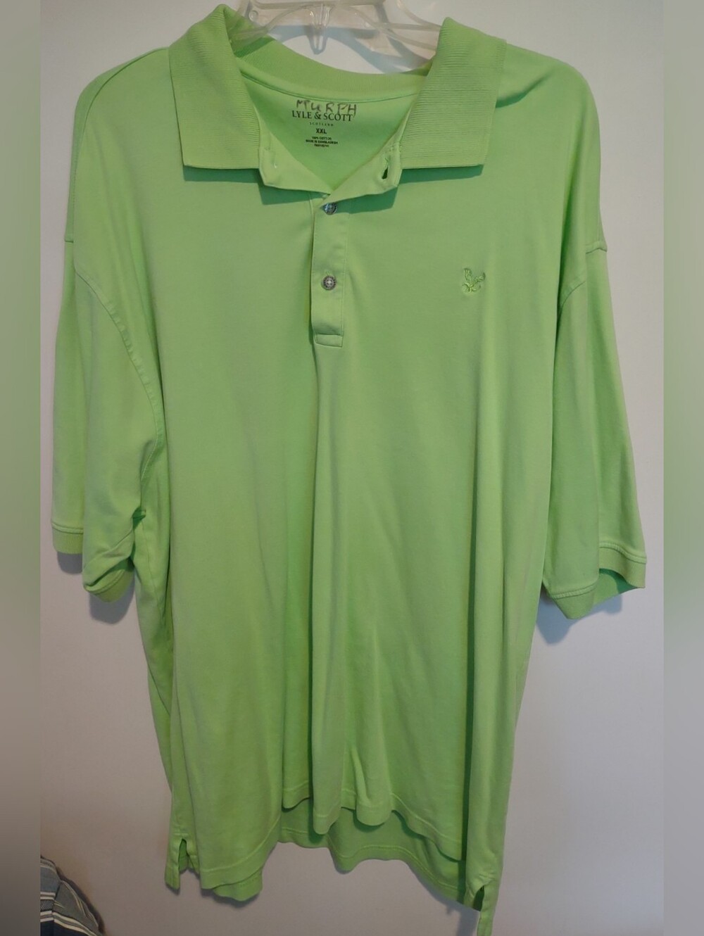 Lyle & Scott Shirt Men's 2XL Short Sleeve Half Button Pullover Polo Neck Green
